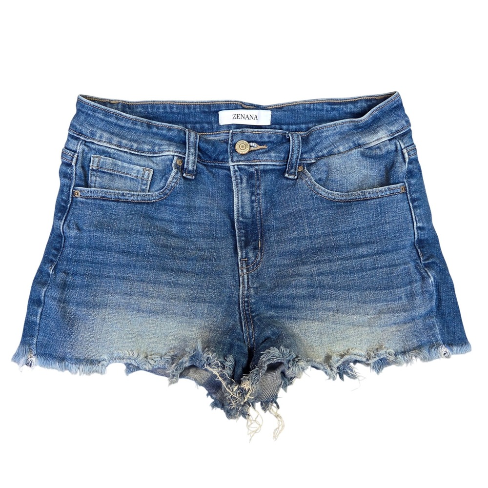 Zenana Medium Wash Frayed Raw Hem Denim Jean Shorts DOP-1589A Womens Size M